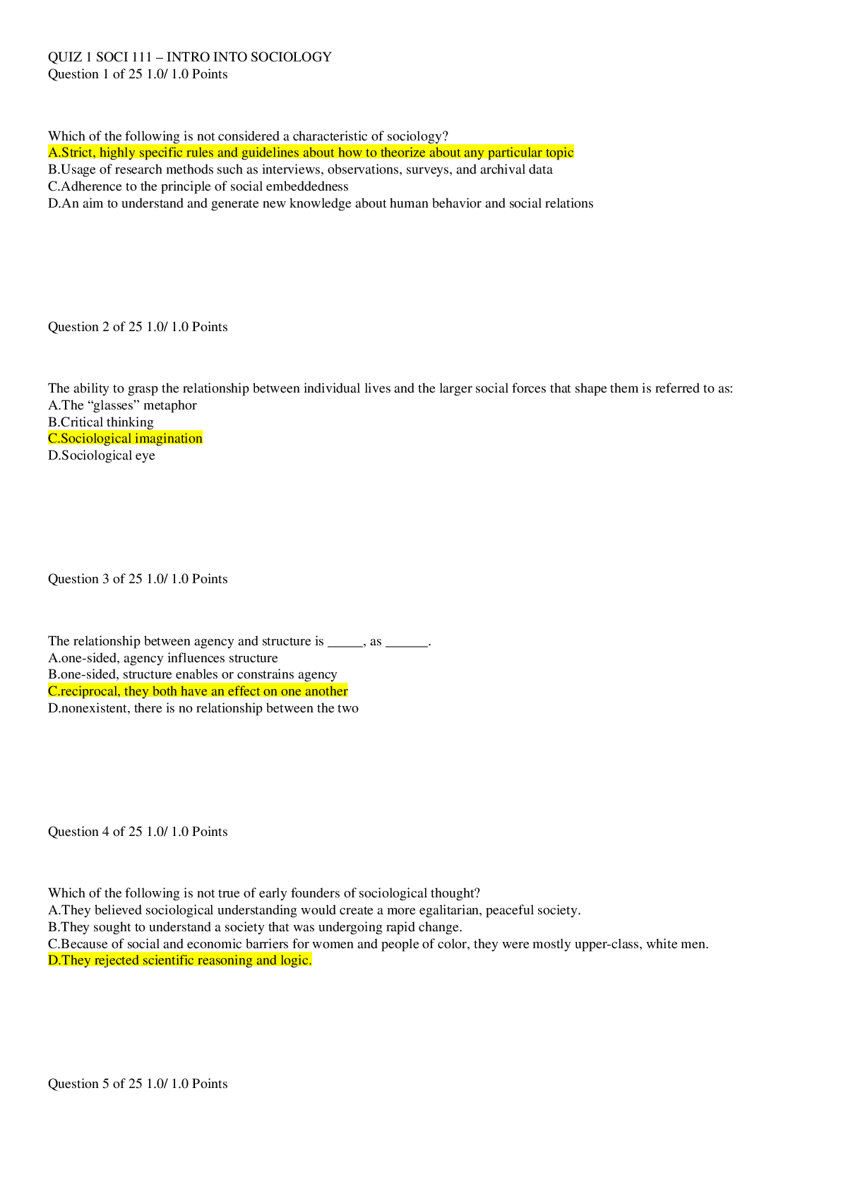 Preview image of SOCI 111 QUIZ 1 document